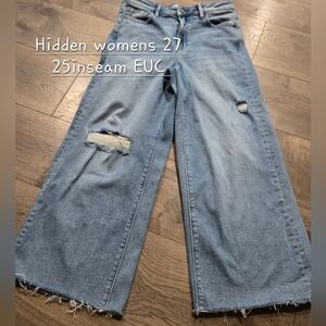 Hidden Women's Light Blue Distressed Wide Leg Jeans